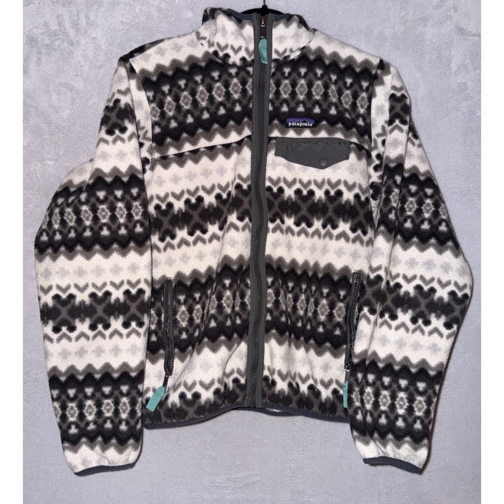 Patagonia Synchilla Hooded Fleece Jacket Women's Medium Geometric Black White